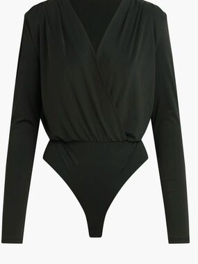 Anthropologie Black Wrap-Front Long Sleeve Bodysuit
